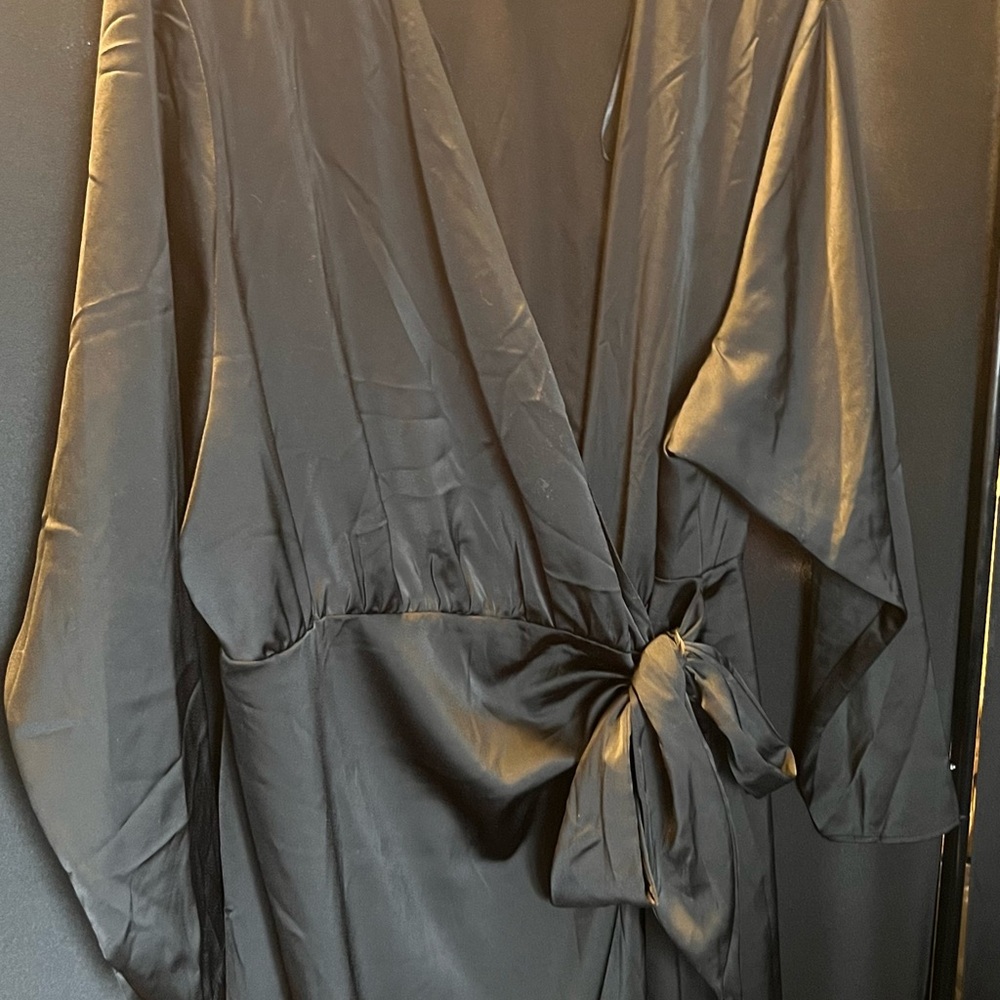 Elegant Black Satin Wrap Dress